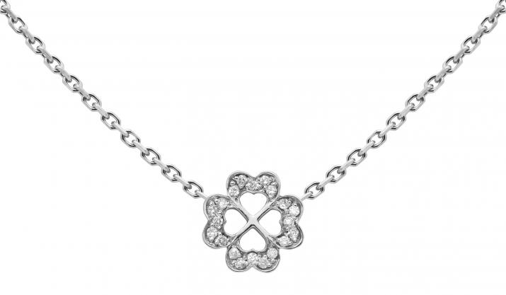 Collier chaîne trèfle 4 feuilles or blanc pavé diamant - Redline