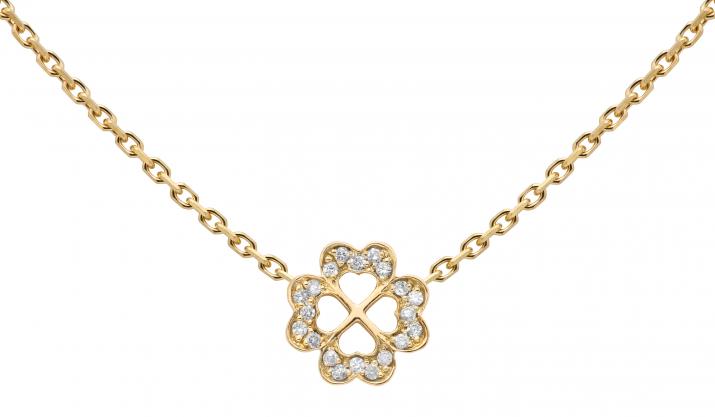 Collier chaîne trèfle 4 feuilles or jaune pavé diamant - Redline