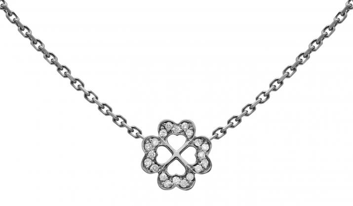 Collier chaîne trèfle 4 feuilles or noir pavé diamant - Redline