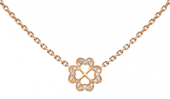 Collier chaîne trèfle 4 feuilles or rose pavé diamant - Redline