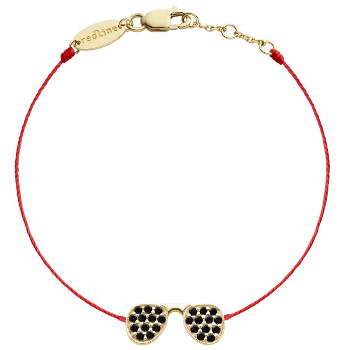 Bracelet fil lunettes de soleil or jaune pavé diamant noir - Redline