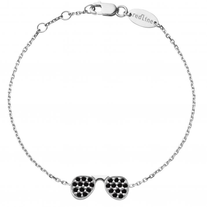 Bracelet chaîne lunettes de soleil or blanc pavé diamant noir - Redline