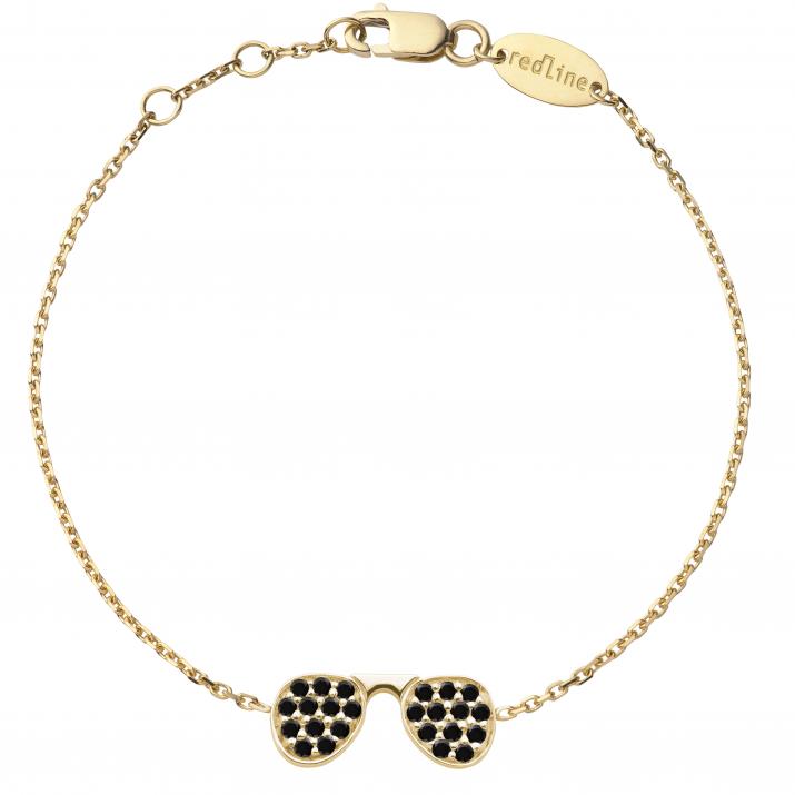 Bracelet chaîne lunettes de soleil or jaune pavé diamant noir - Redline