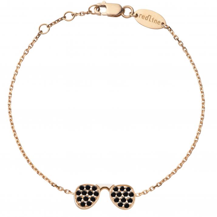 Bracelet chaîne lunettes de soleil or rose pavé diamant noir - Redline