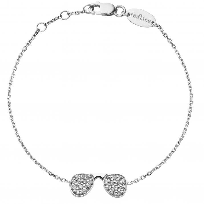 Bracelet chaîne lunettes de soleil or blanc pavé diamant - Redline