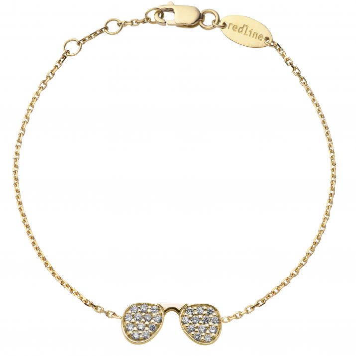 Bracelet chaîne lunettes de soleil or jaune pavé diamant - Redline