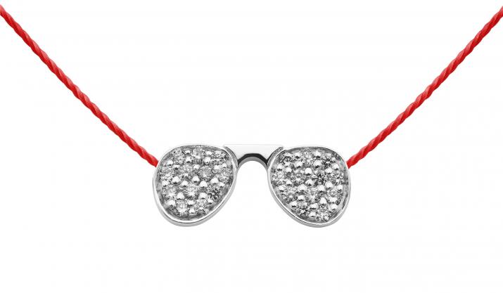 Collier fil lunettes de soleil or blanc pavé diamant - Redline