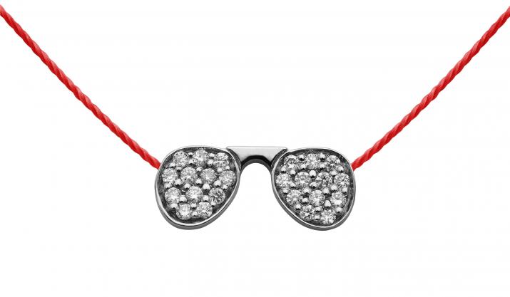 Collier fil lunettes de soleil or noir pavé diamant - Redline