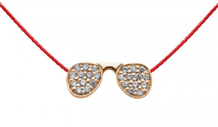 Collier fil lunettes de soleil or rose pavé diamant - Redline