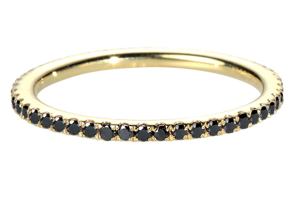 Redline Bijoux Si Joli Bague Jonc avec 0.346ct Diamant Noir Rond en Or Jaune Serti Griffe Redline