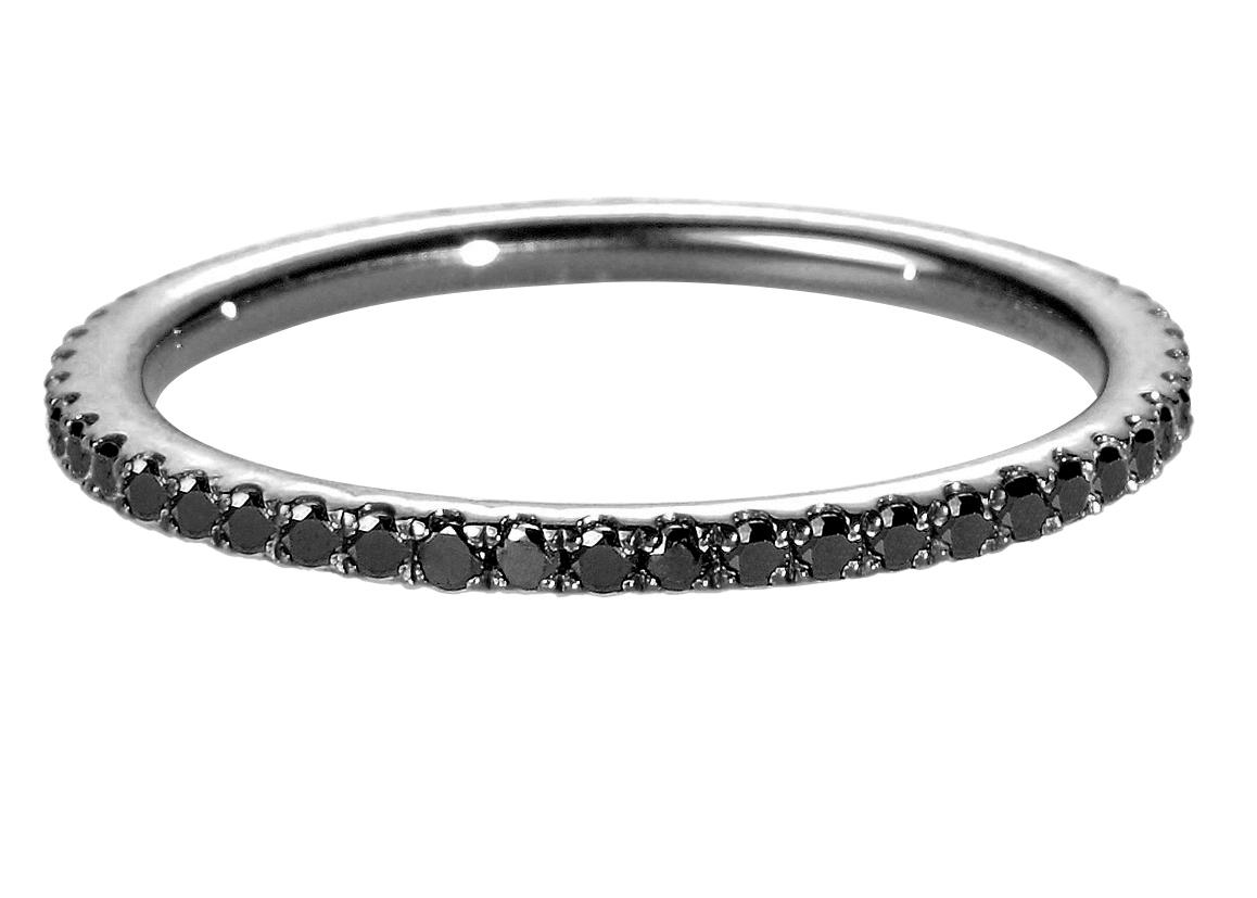 Redline Bijoux Si Joli Bague Jonc avec 0.346ct Diamant Noir Rond en Or Noir Serti Griffe Redline