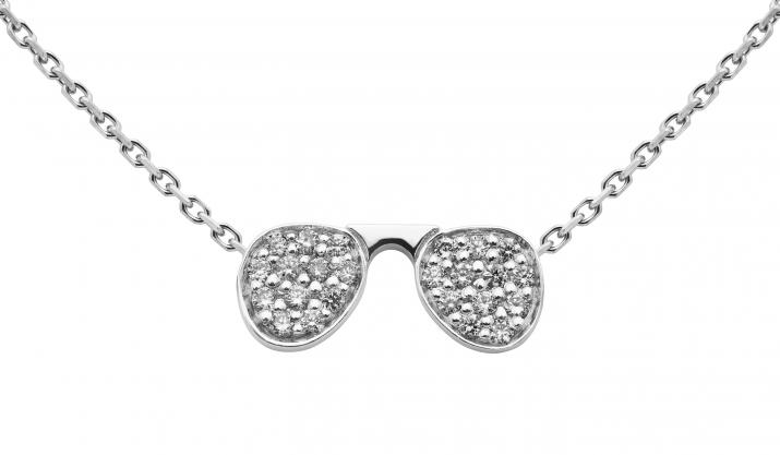 Collier chaîne lunettes de soleil or blanc pavé diamant - Redline - 0++