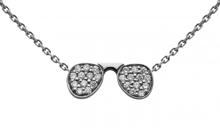 Collier chaîne lunettes de soleil or noir pavé diamant - Redline