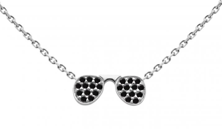 Collier chaîne lunettes de soleil or blanc pavé diamant noir pavé - Redline