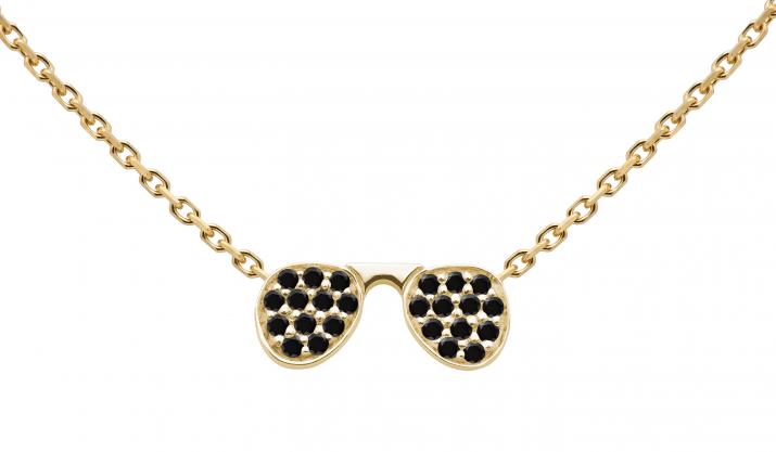 Collier chaîne lunettes de soleil or jaune pavé diamant noir pavé - Redline