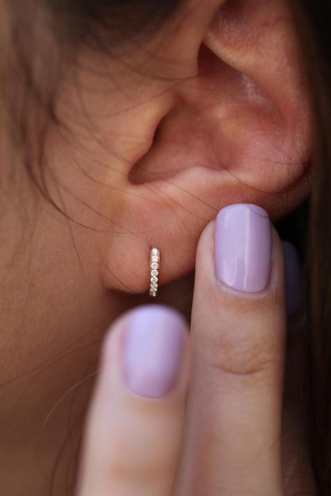 Boucles d'oreilles créole or jaune pavé diamants 0.096 ct - Redline - 0++