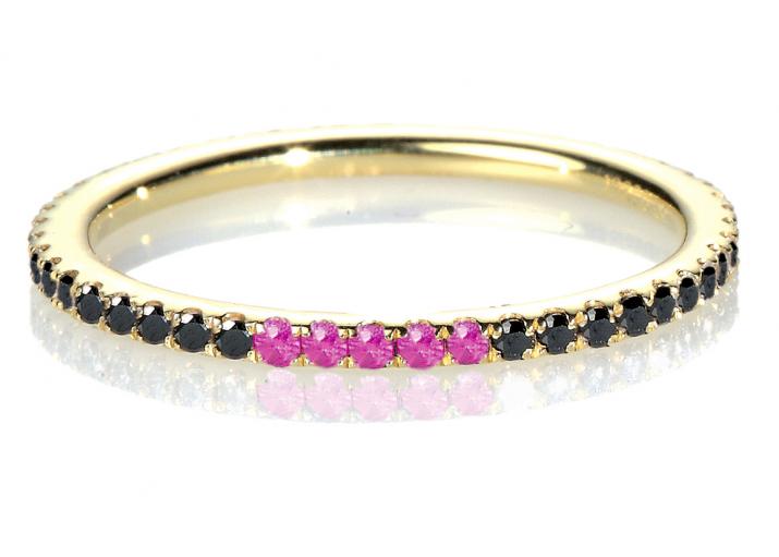 Brague jonc or jaune avec diamant noir et 5 rubis - Redline - 0++