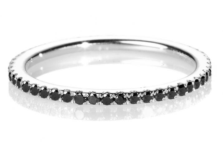 Bague jonc or blanc avec diamant noir - Redline - 0++
