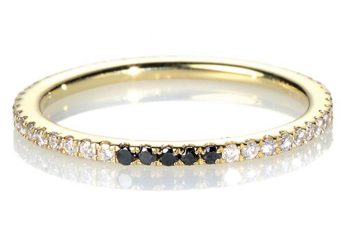 Bague jonc or jaune avec diamant blanc et 5 diamants noirs - Redline - 0++