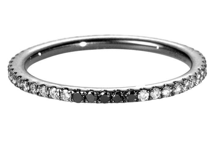 Bague jonc or noir avec diamant blanc et 5 diamants noirs - Redline - 0++