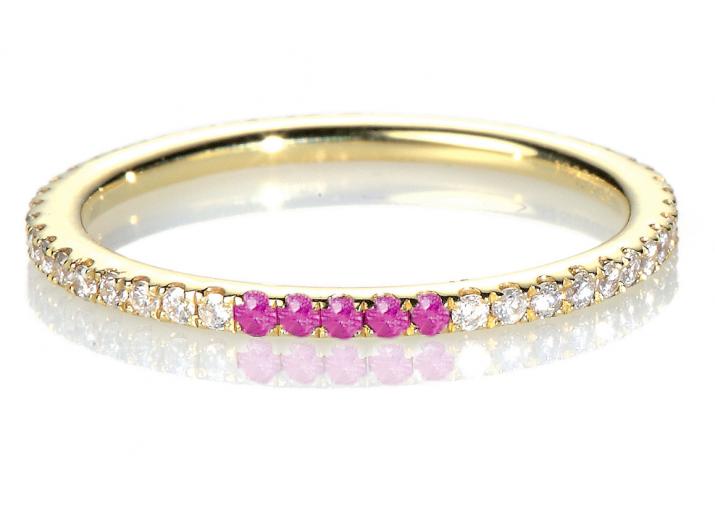 Bague jonc or jaune avec diamant blanc et 5 rubis - Redline - 0++