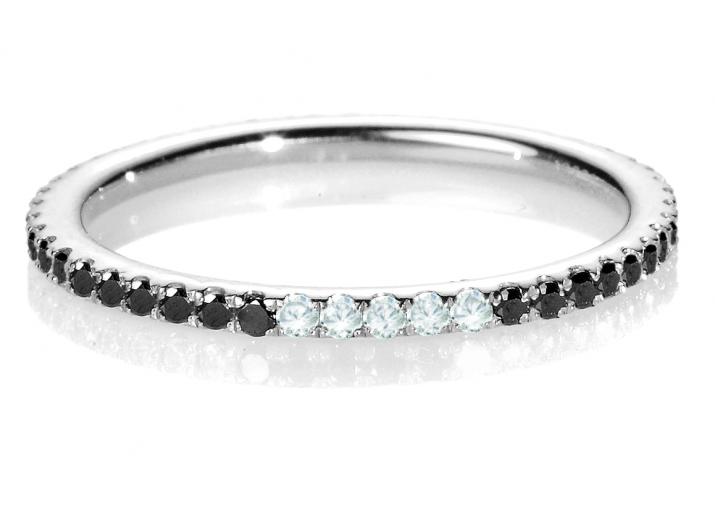 Bague jonc or blanc avec diamant noir et 5 diamants blancs - Redline