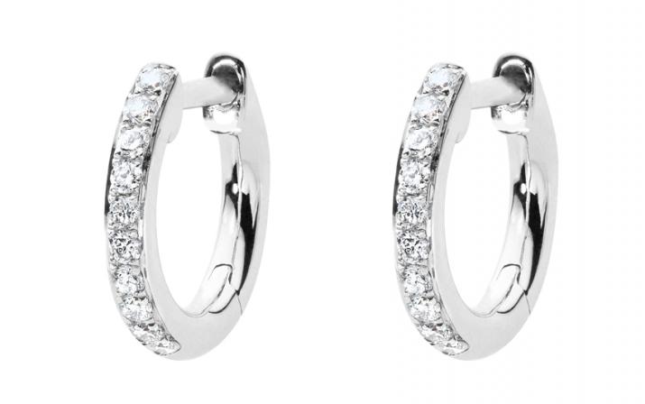 Boucles d'oreilles créole or blanc pavé diamants 0.096 ct - Redline - 0++