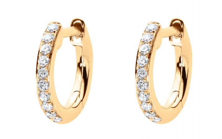 Boucles d'oreilles créole or jaune pavé diamants 0.096 ct - Redline - 0++
