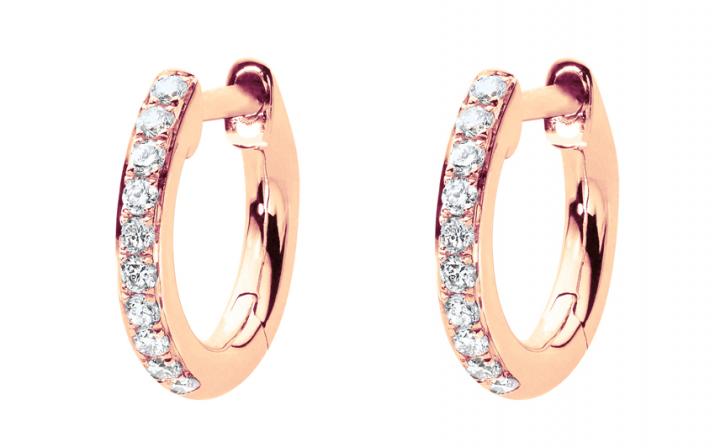 Boucles d'oreilles créole or rose pavé diamants 0.096 ct - Redline - 0++