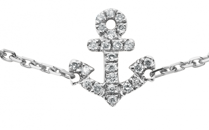 Bracelet chaîne petite ancre or blanc pavé diamants - Redline - 0++