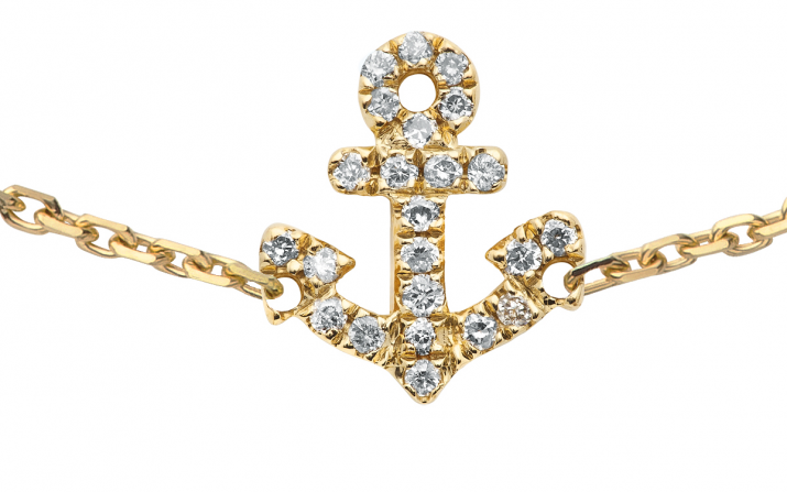 Bracelet chaîne petite ancre or jaune pavé diamants - Redline - 0++