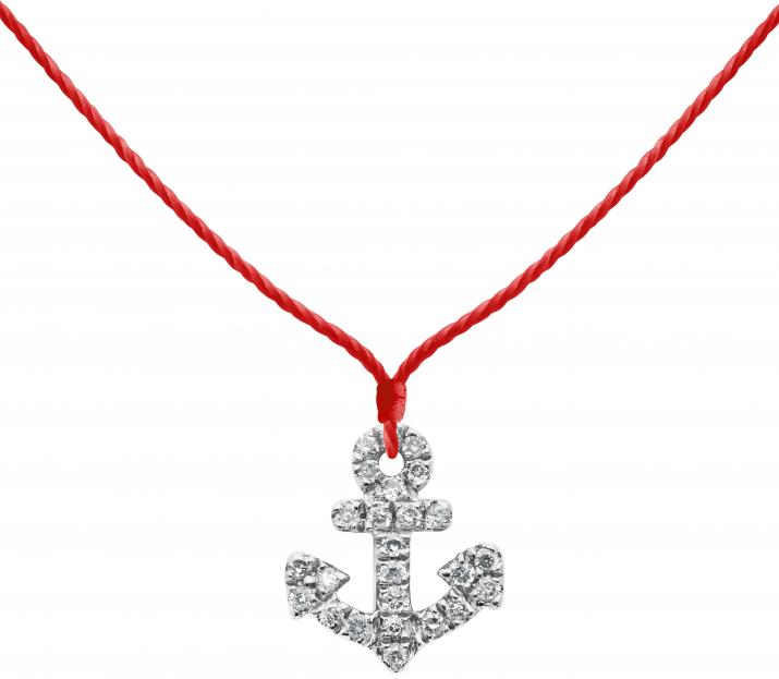 Collier fil petite ancre or blanc pavé diamants - Redline