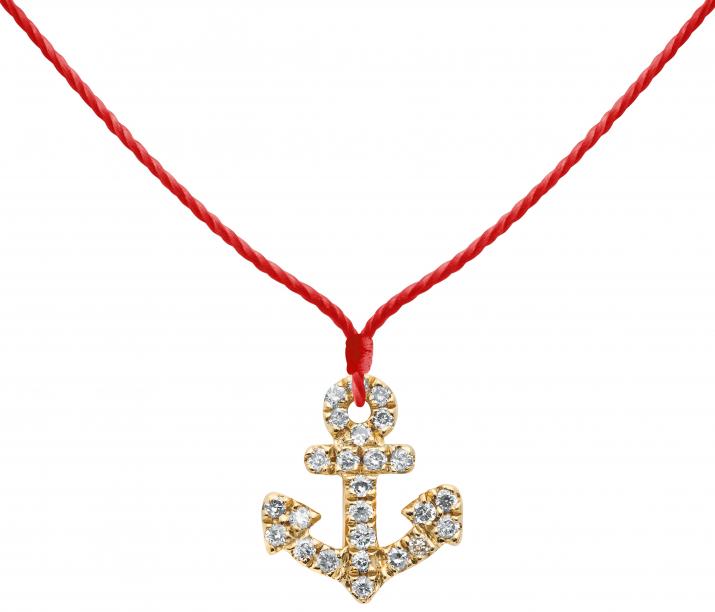 Collier fil petite ancre or jaune pavé diamants - Redline