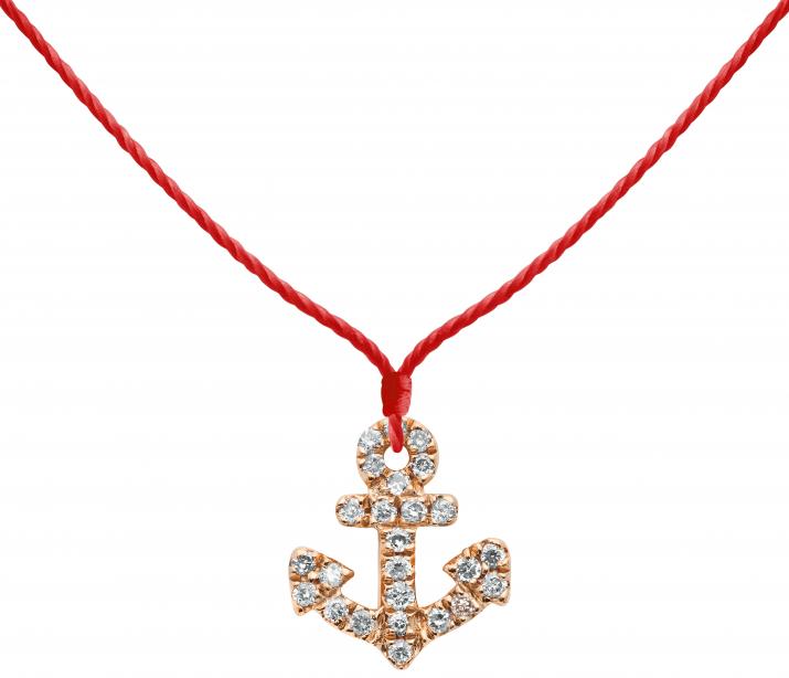 Collier fil petite ancre or rose pavé diamants - Redline