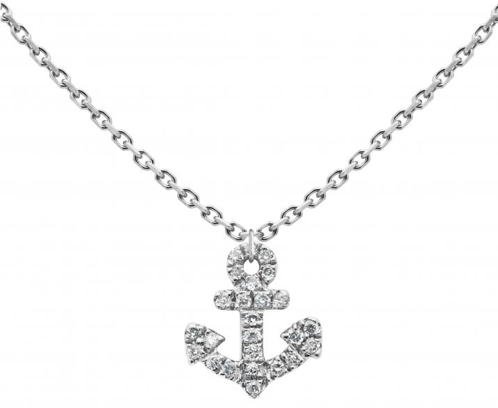 Collier chaîne petite ancre or blanc pavé diamants - Redline