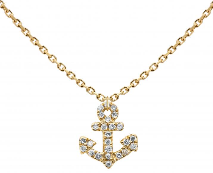 Collier chaîne petite ancre or jaune pavé diamants - Redline