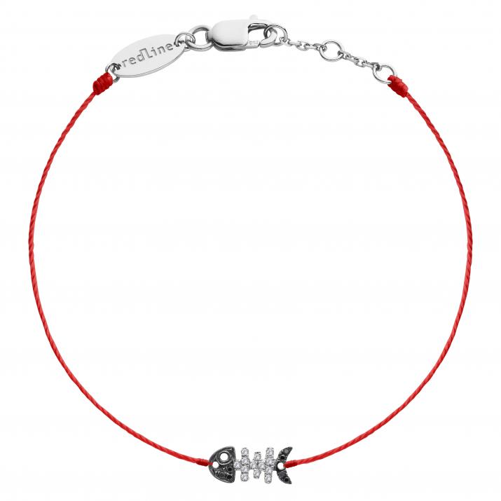 Bracelet fil poisson or blanc pavé diamants noirs et blancs - Redline - 0++