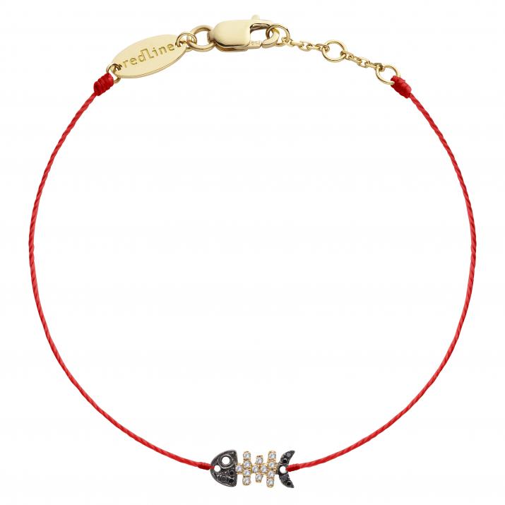 Bracelet fil poisson or jaune pavé diamants noirs et blancs - Redline - 0++
