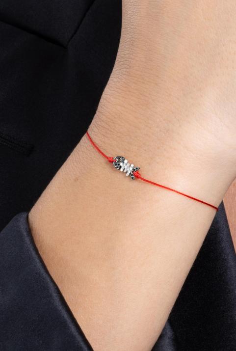 Bracelet fil poisson or blanc pavé diamants noirs et blancs - Redline - 0++