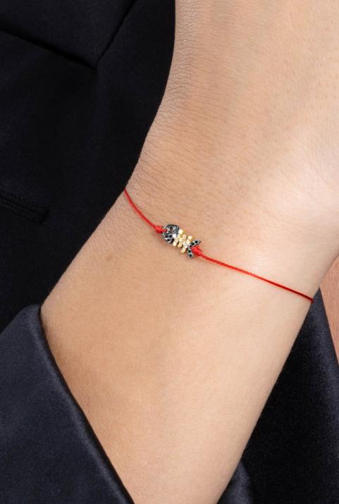 Bracelet fil poisson or jaune pavé diamants noirs et blancs - Redline - 0++