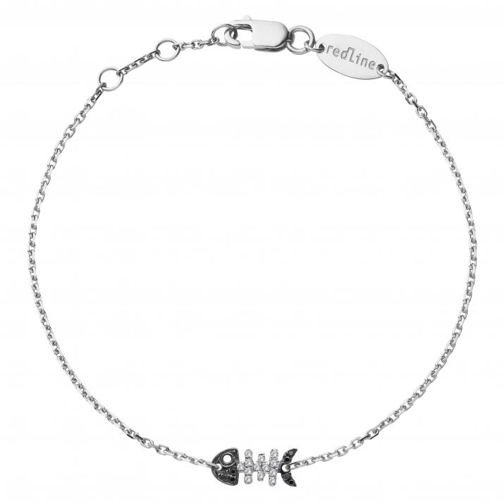 Bracelet chaîne poisson or blanc pavé diamants noirs - Redline - 0++