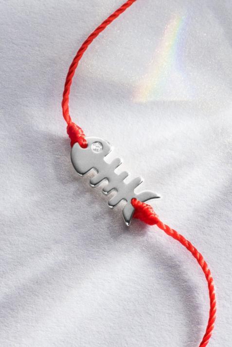 Bracelet fil poisson or blanc avec œil en diamant - Redline - 0++