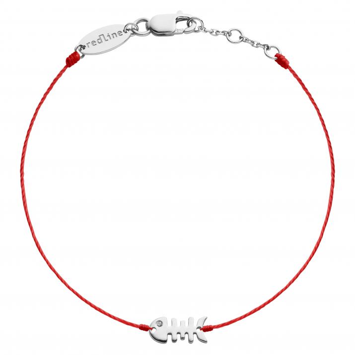 Bracelet fil poisson or blanc avec œil en diamant - Redline