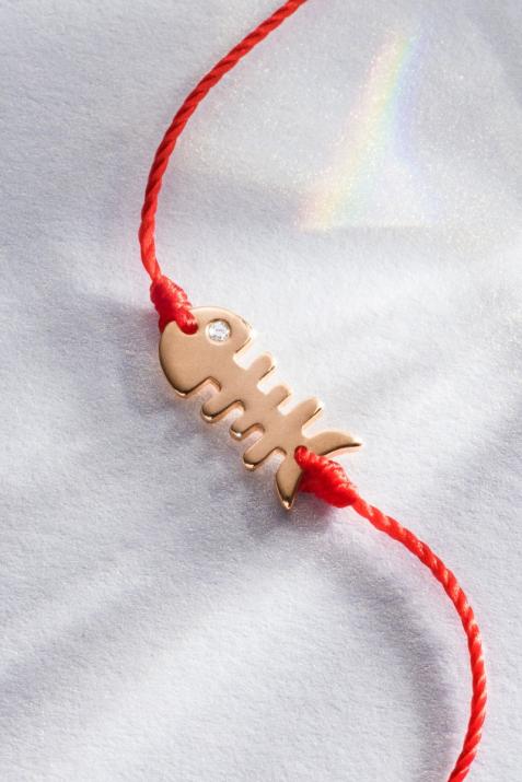 Bracelet fil poisson or rose avec oeil en diamant - Redline - 0++