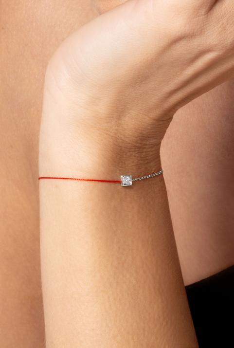 Bracelet fil et chaîne avec diamant 0.10 carat en serti carré or blanc - Redline - 0++