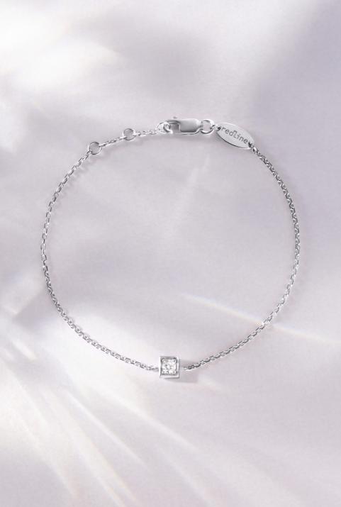 Bracelet chaîne avec diamant 0.10 carat en serti carré or blanc - Redline - 0++
