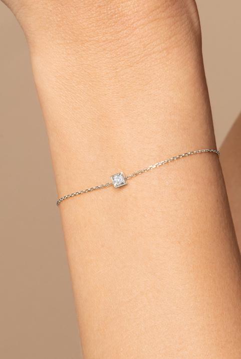 Bracelet chaîne avec diamant 0.10 carat en serti carré or blanc - Redline - 0++