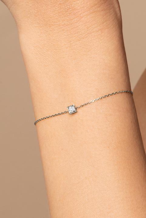 Bracelet chaîne avec diamant 0.10 carat en serti carré or noir - Redline - 0++