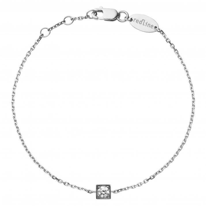Bracelet chaîne avec diamant 0.10 carat en serti carré or blanc - Redline - 0++