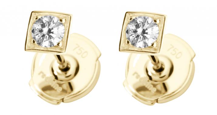 Boucles d'oreilles avec diamant 0.20 carat en serti carré or jaune - Redline - 0++